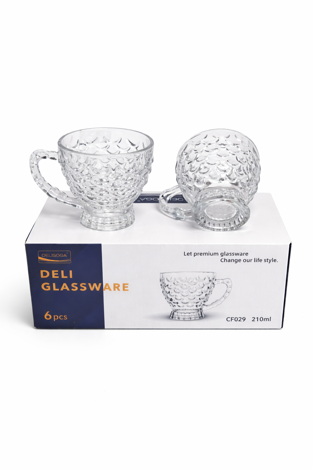 Delisoga Glass Tea Cup Set 6pcs (TEXTURED)