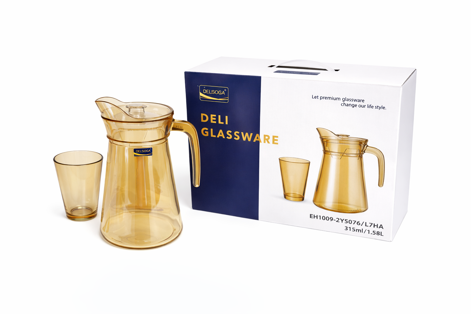 Deli Glassware - Water Jug Set with 6 Glasses 1 Jug (GOLDEN)