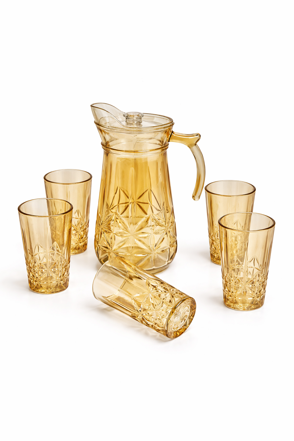 Deli Glassware - Water Jug Set with 6 Glasses 1 Jug (GOLDEN)