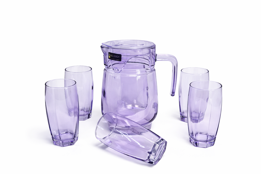 Deli Glassware - Water Jug Set with 6 Glasses 1 Jug (PURPLE)