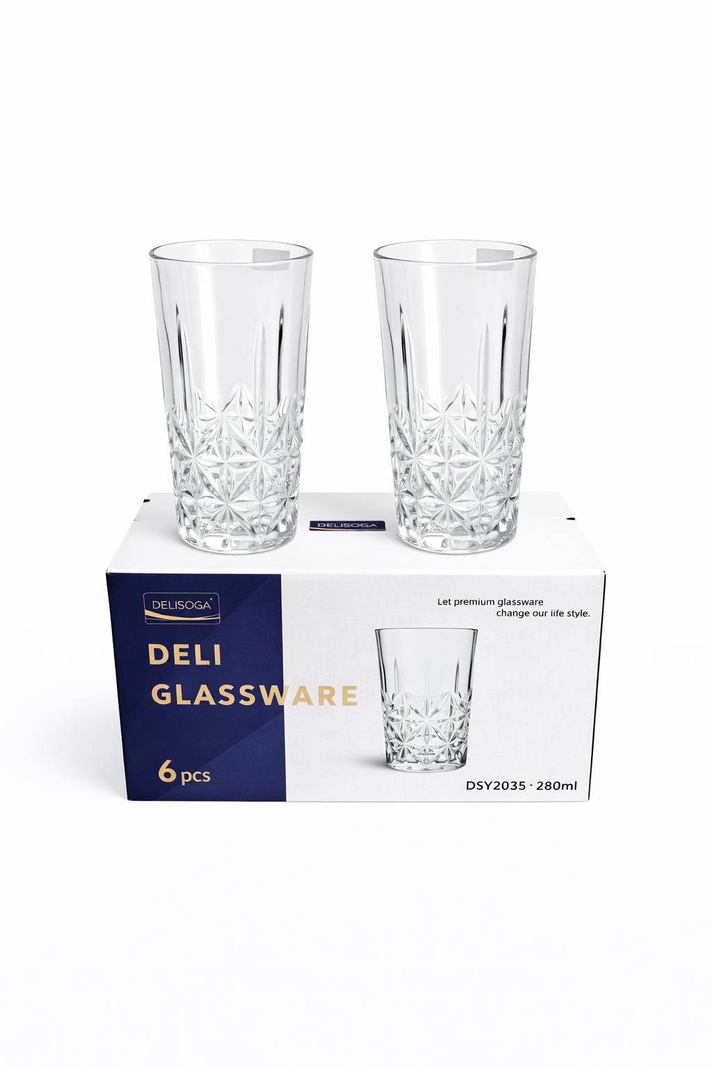 Delisoga Glass Tumbler Cup Set 6pcs