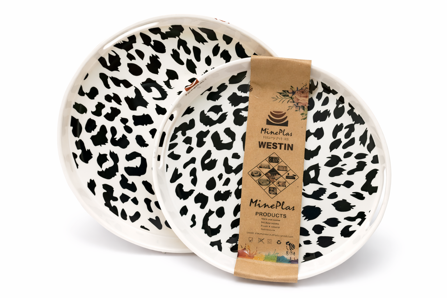 Mineplas Round Printed Serving Tray – Black & White Design