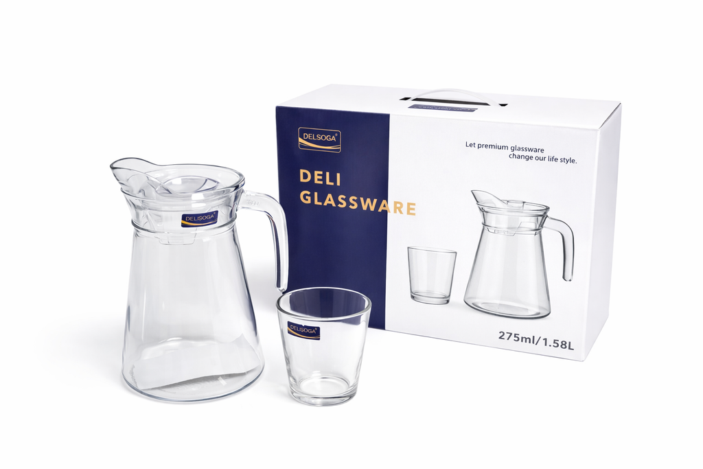 Deli Glassware - Water Jug Set with 6 Glasses 1 Jug