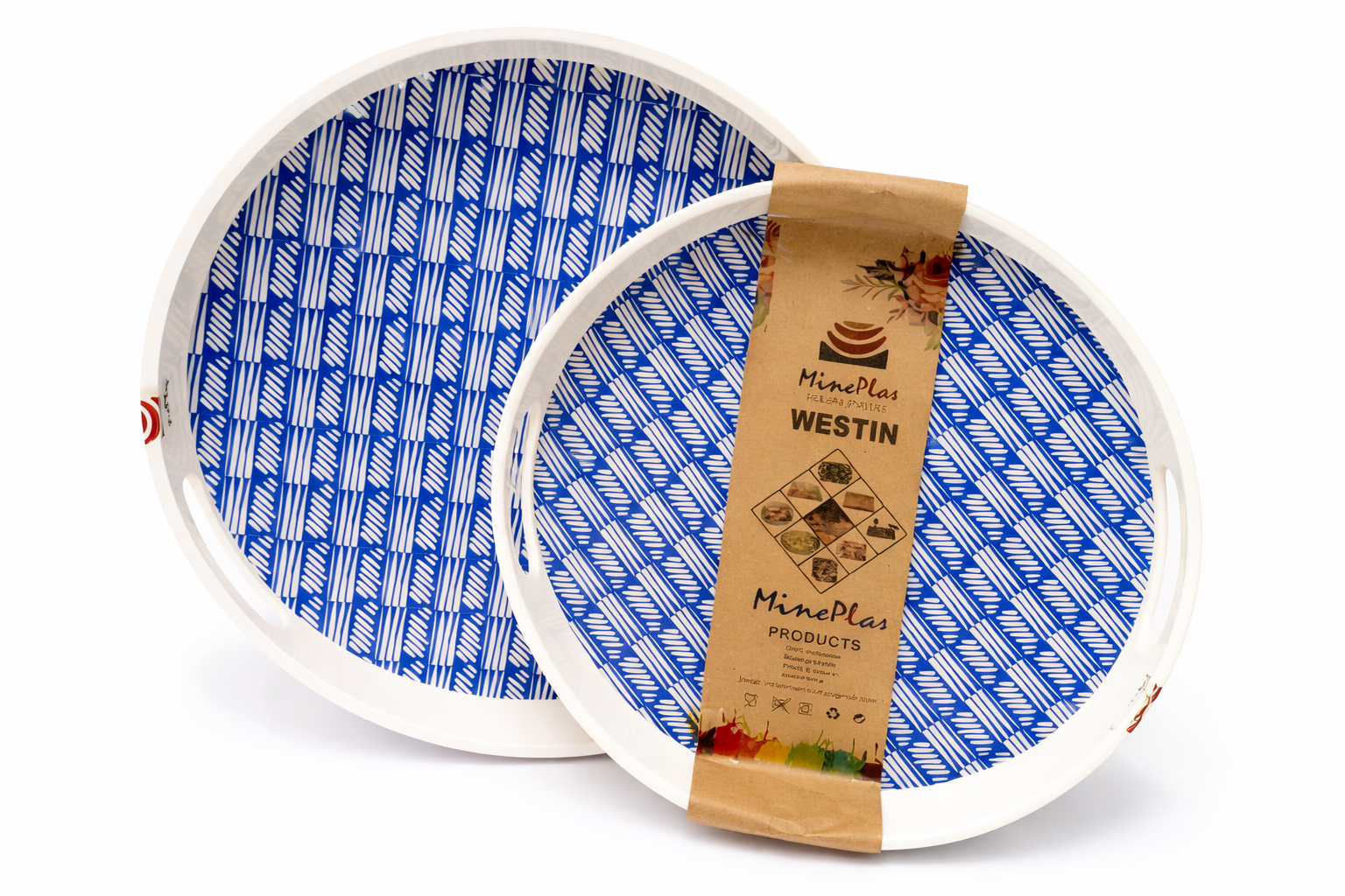 Mineplas Round Printed Serving Tray – blue & white Design