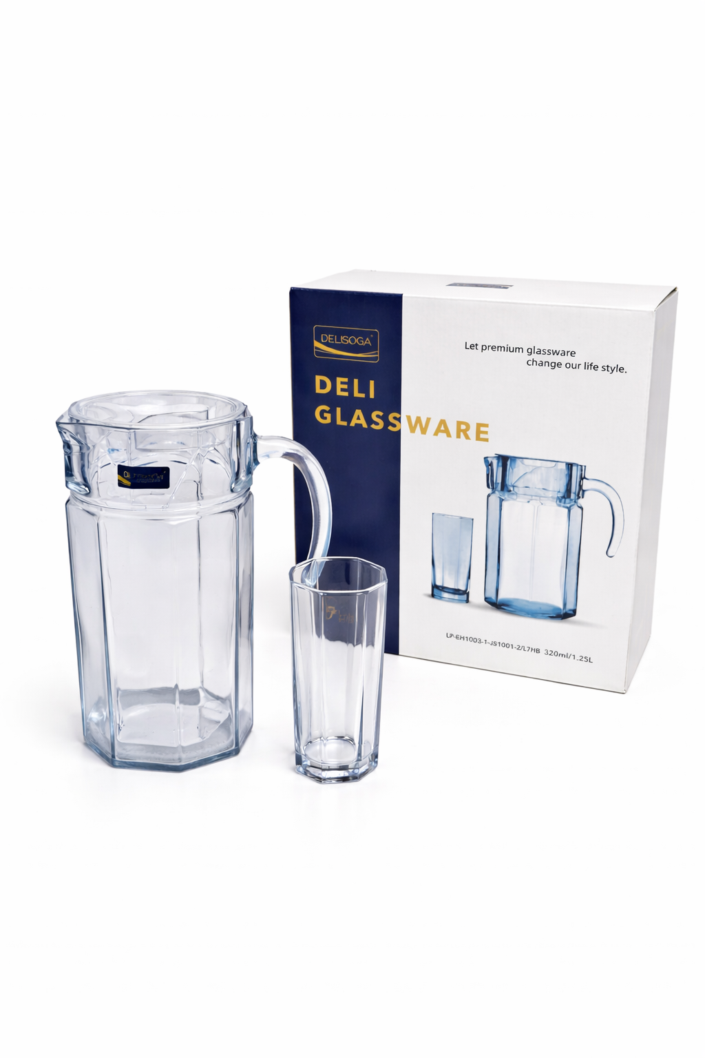Deli Glassware - Water Jug Set with 6 Glasses 1 Jug (BLUE)