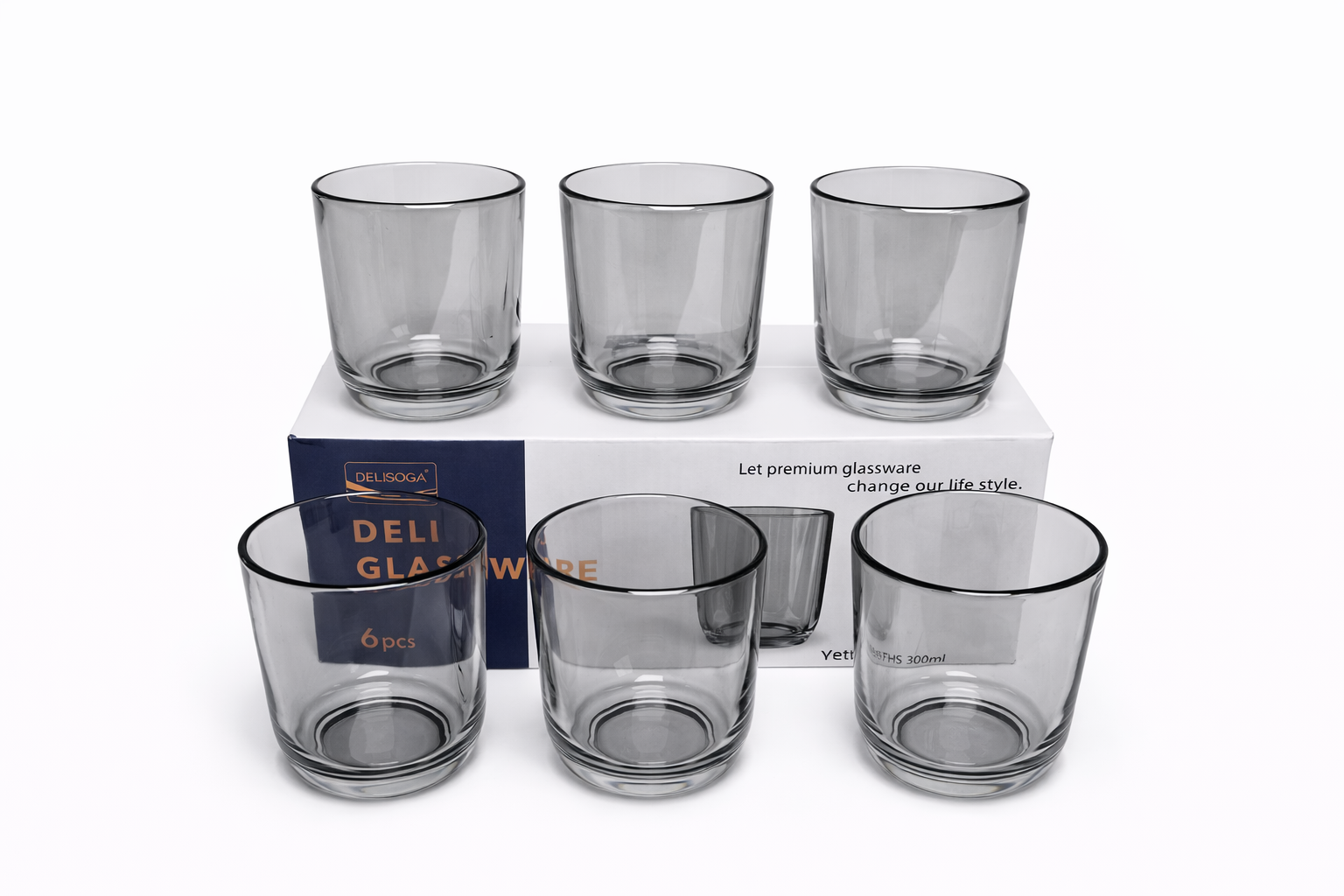 Delisoga Glass Tumbler Cup Set 6pcs (GREY)