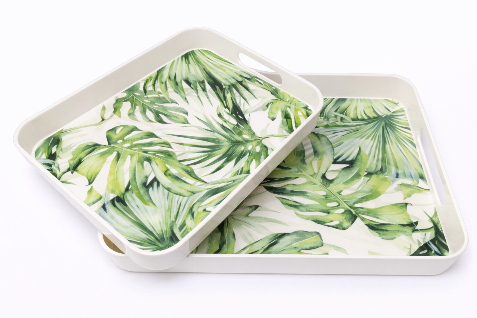Mineplas Rectangular Serving Tray Green Leaf Design