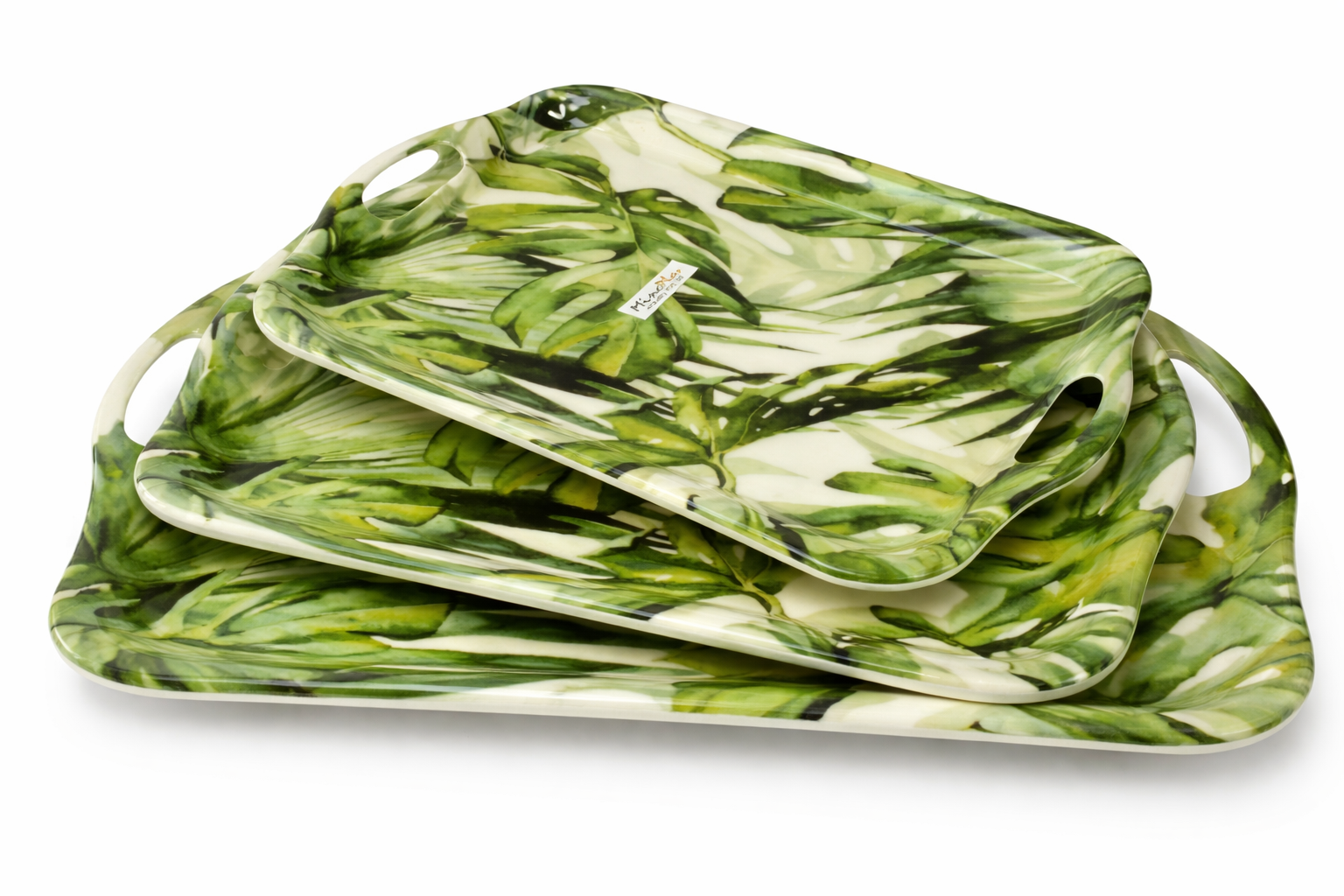 MinePlas Decorative Melamine Serving Tray – Big Green Leaf Design