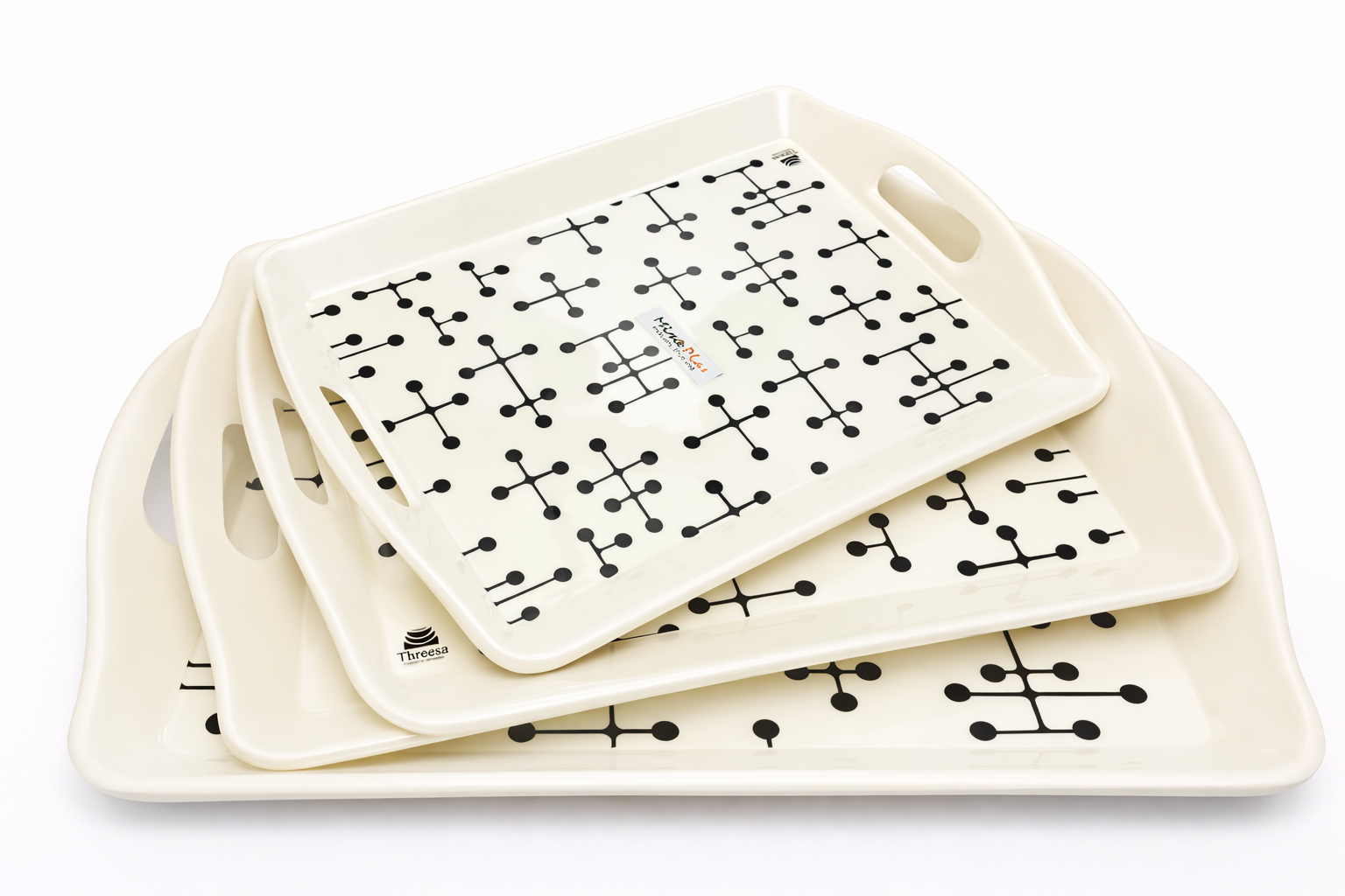 MinePlas Decorative Melamine Serving Tray – Stylish Black Geometric Pattern