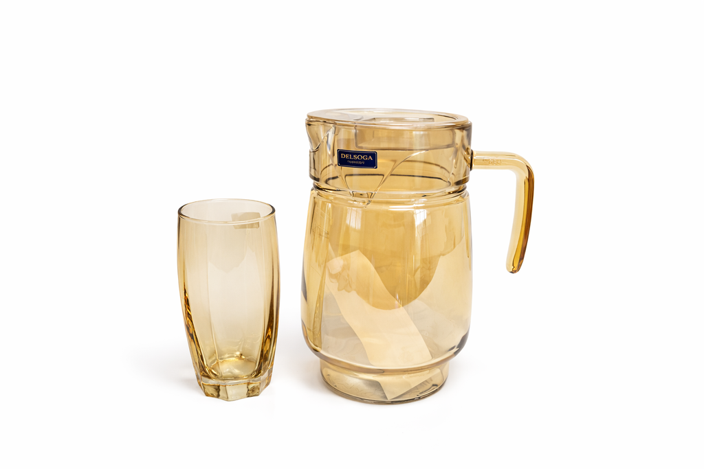 Deli Glassware - Water Jug Set with 6 Glasses 1 Jug (GOLDEN)