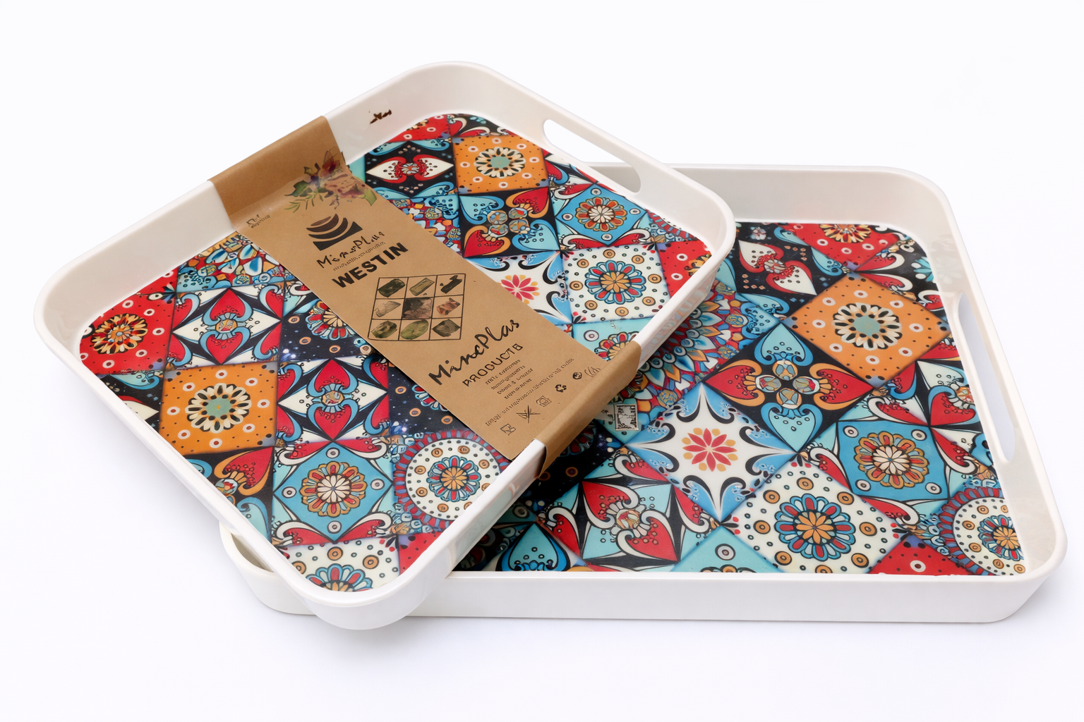 Mineplas Rectangular Serving Tray (Bold Geometric Tile) Design