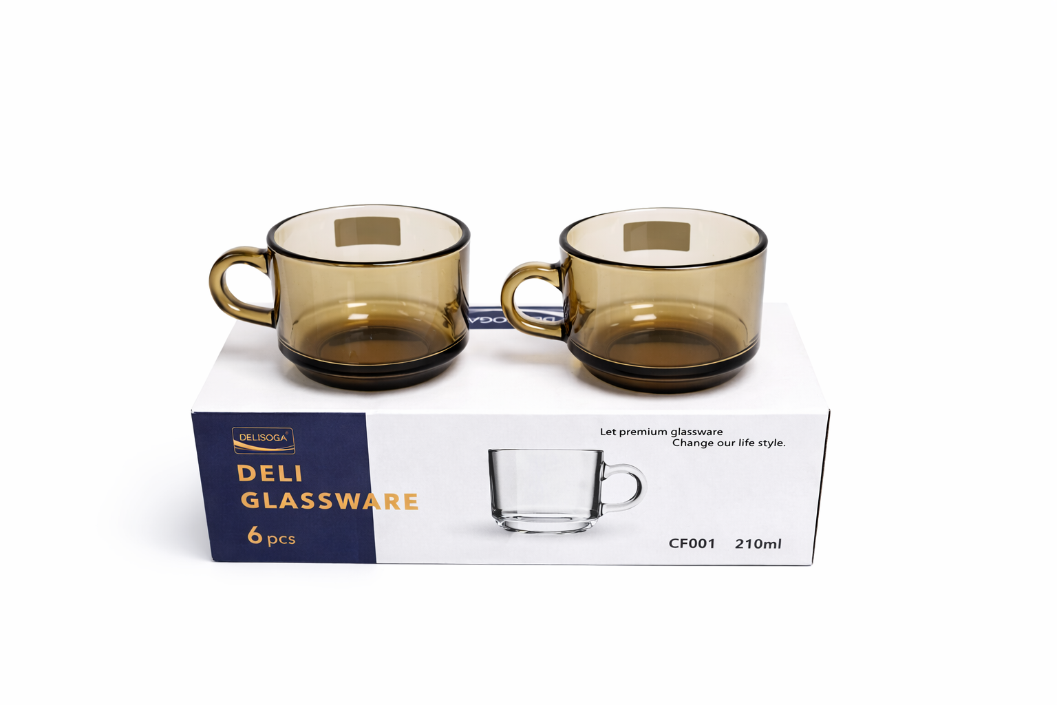 Delisoga Glass Tea Cup and Saucers Set 6pcs (BROWN)