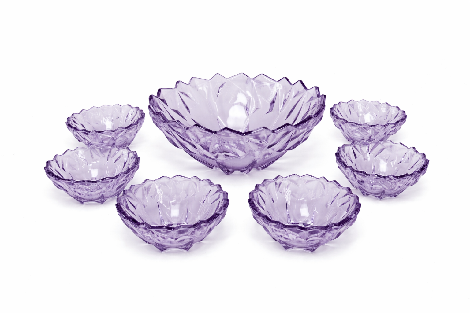 lavender crystal bowl set 7pc
