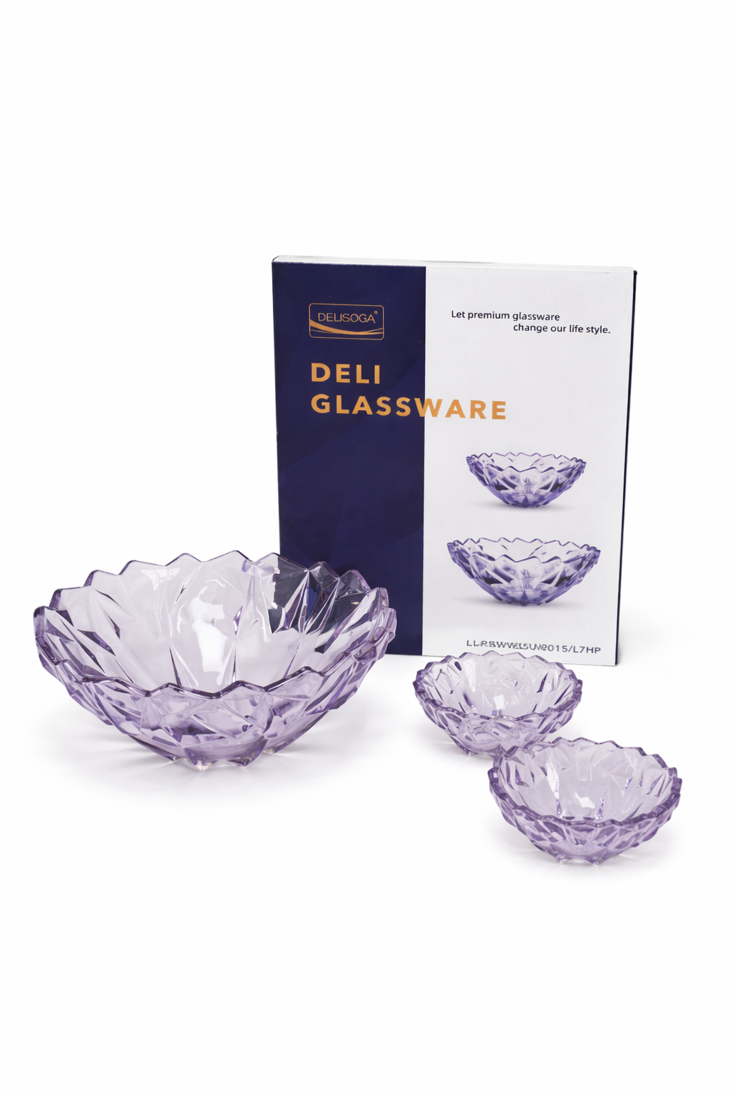 lavender crystal bowl set 7pc