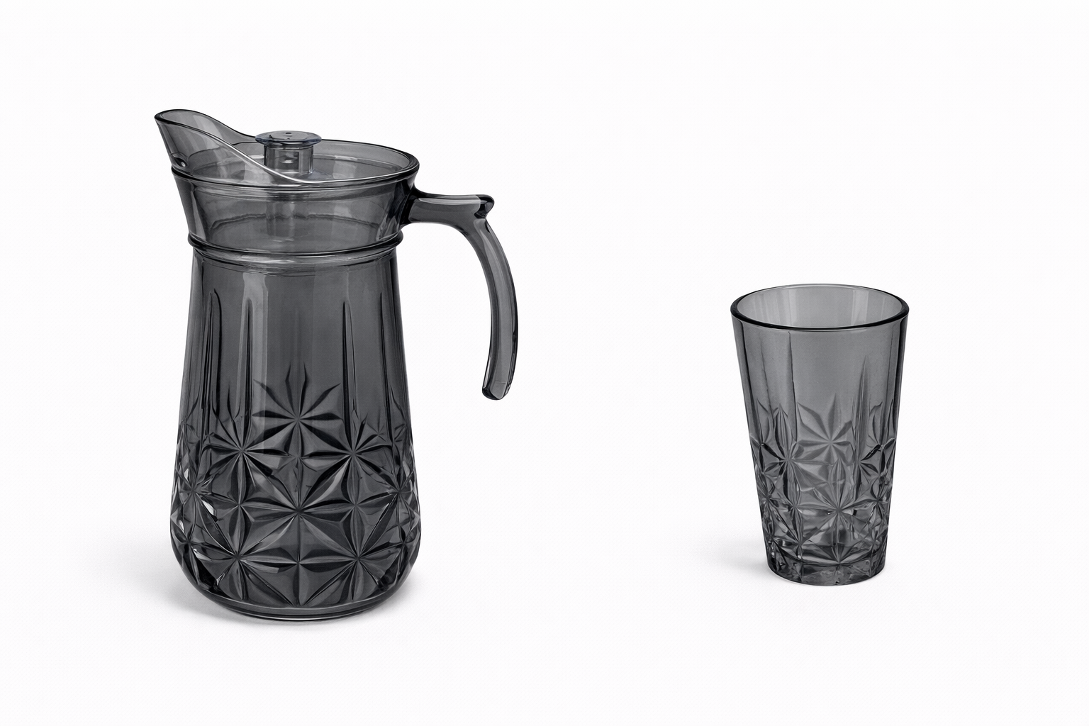 Deli Glassware - Water Jug Set with 6 Glasses 1 Jug (GREY)