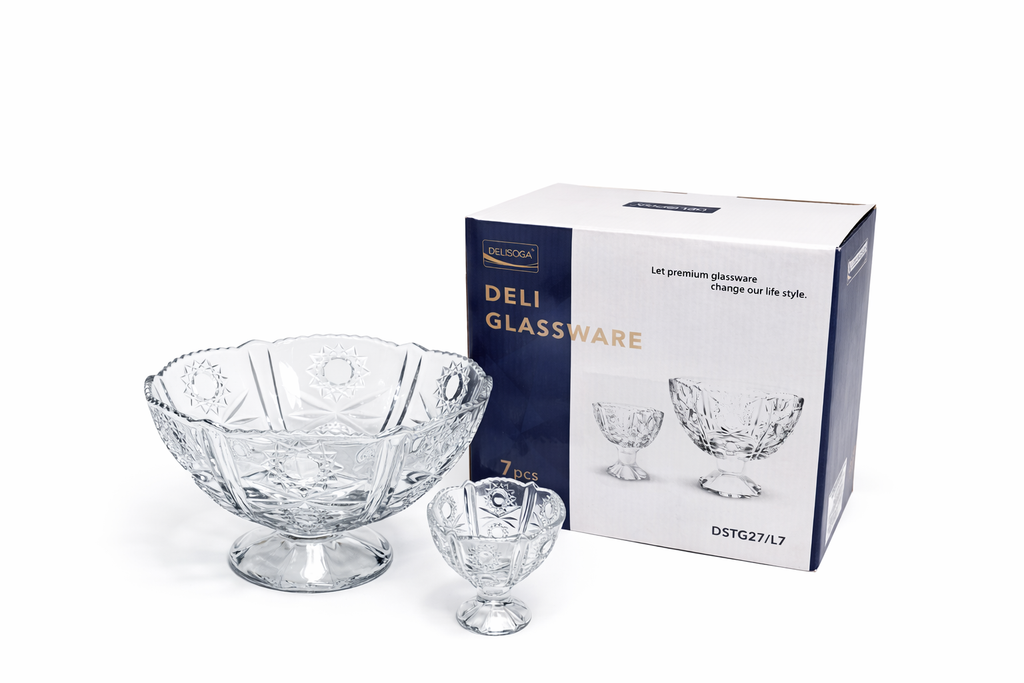 DELISOGA Textured Glass Ice-Cream Bowl Set 7pc