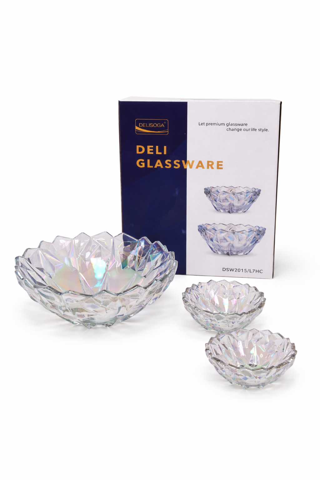 Iridescent crystal bowl set 7pc