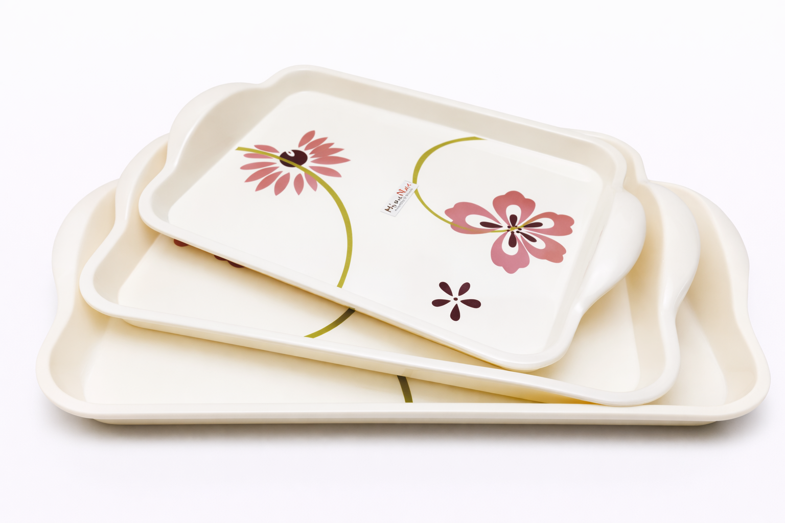MinePlas Decorative Melamine Serving Tray – Pink Flower Design
