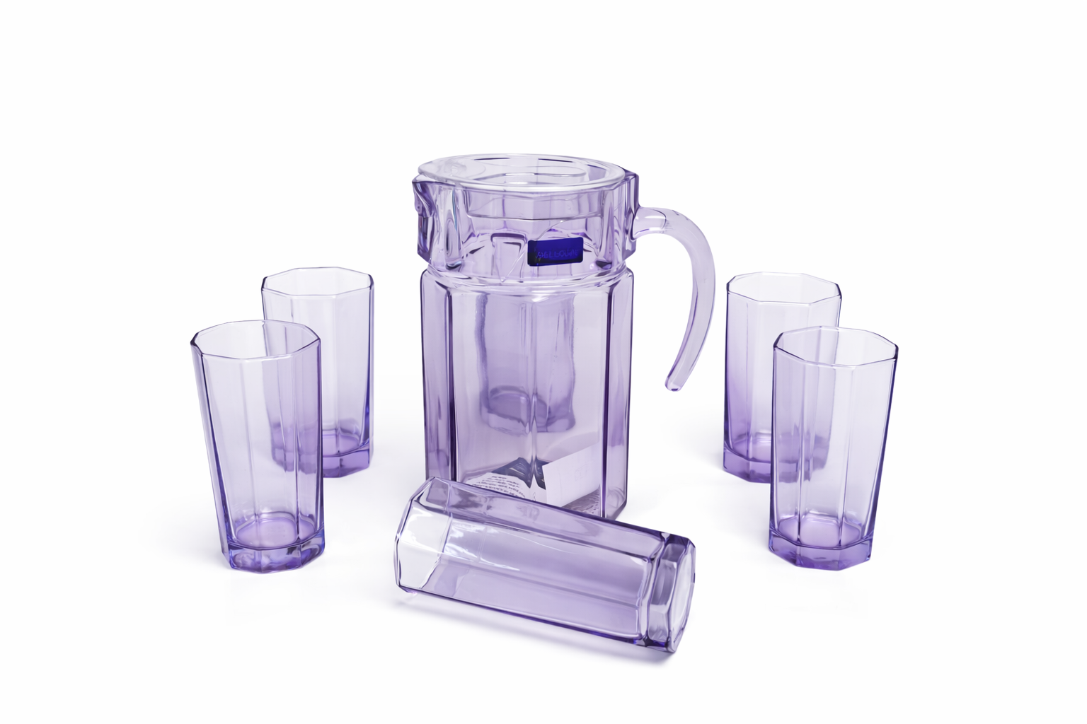 Deli Glassware - Water Jug Set with 6 Glasses 1 Jug (PURPLE)