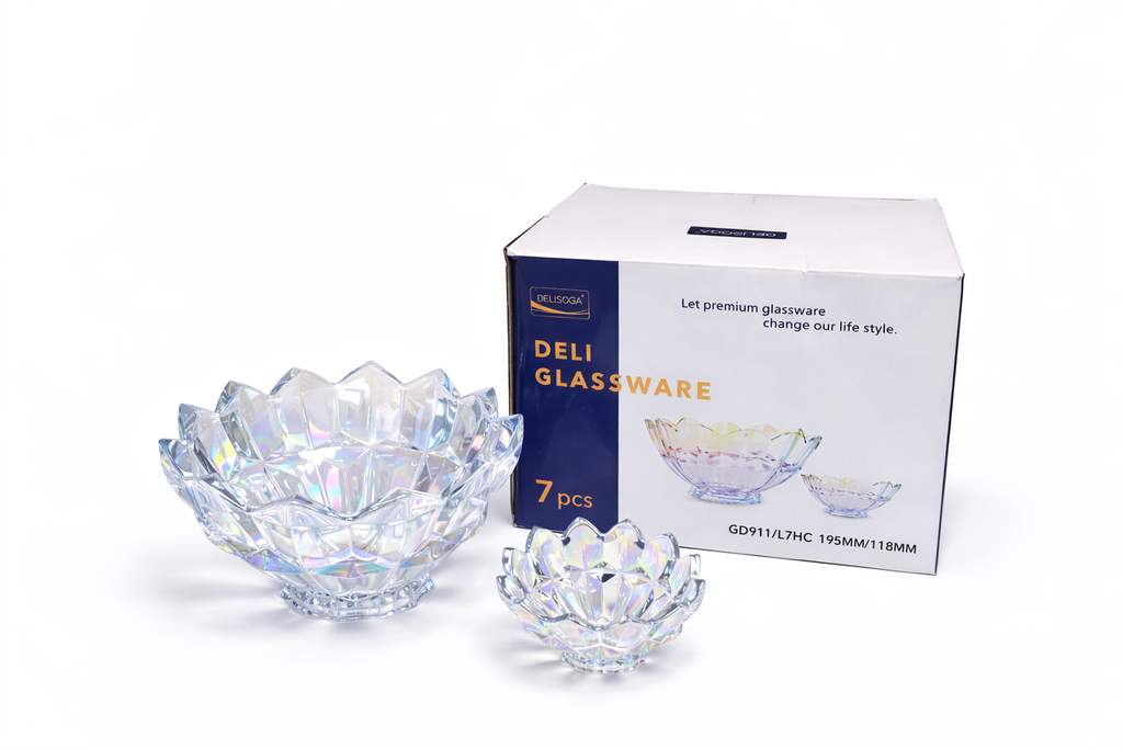 DELISOGA Textured Glass Fruit Bowl Set 7pcs (PEARL)