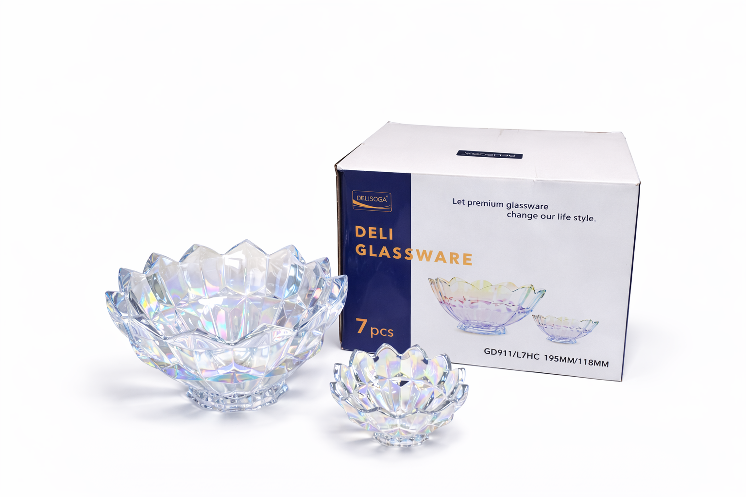 DELISOGA Textured Glass Fruit Bowl Set 7pcs (PEARL)