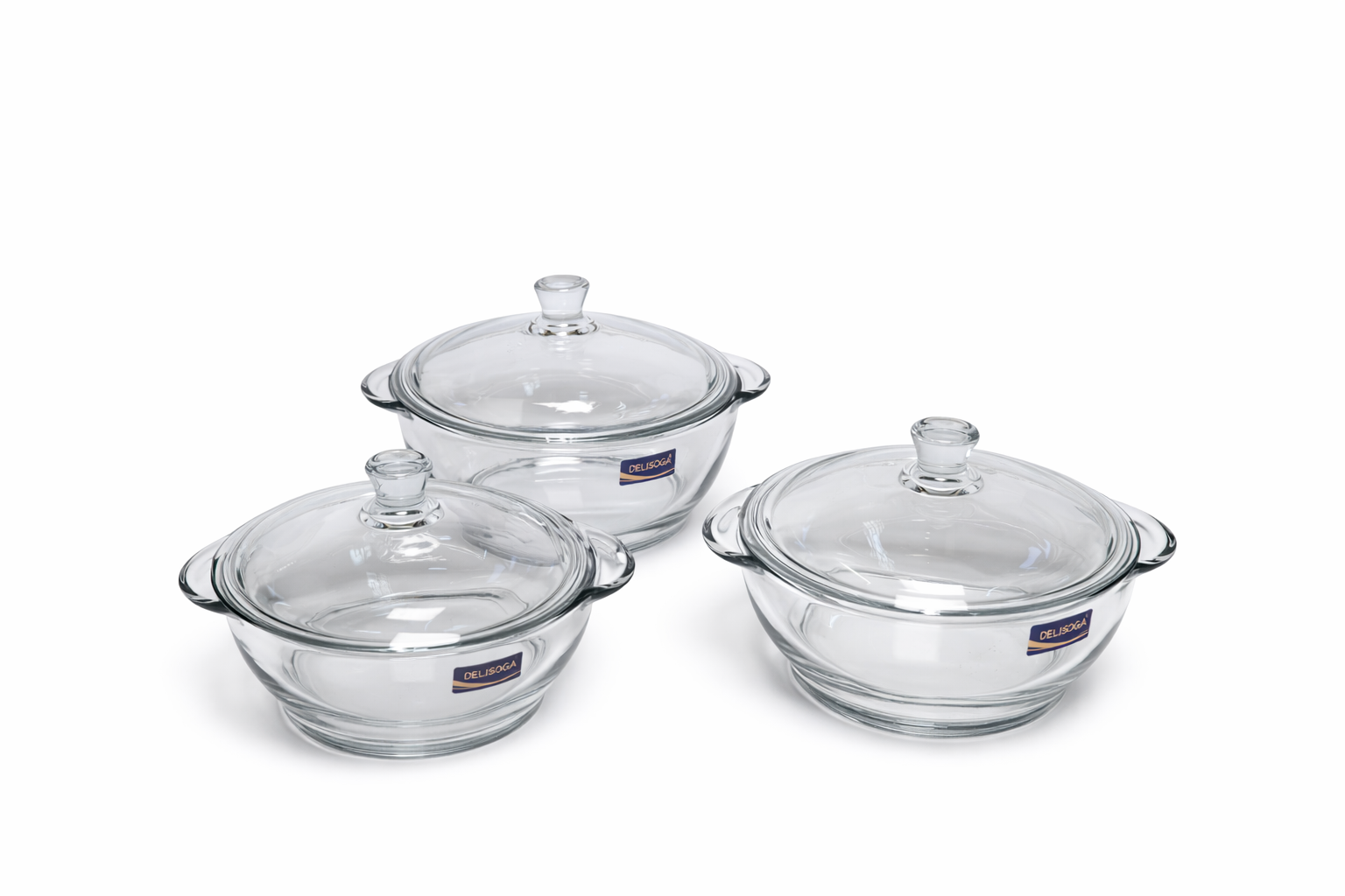 Delisoga Casserole/Donga Glass Lid Transparent SET - 3Pcs 1.5 Liter Capacity Premium Quality Imported