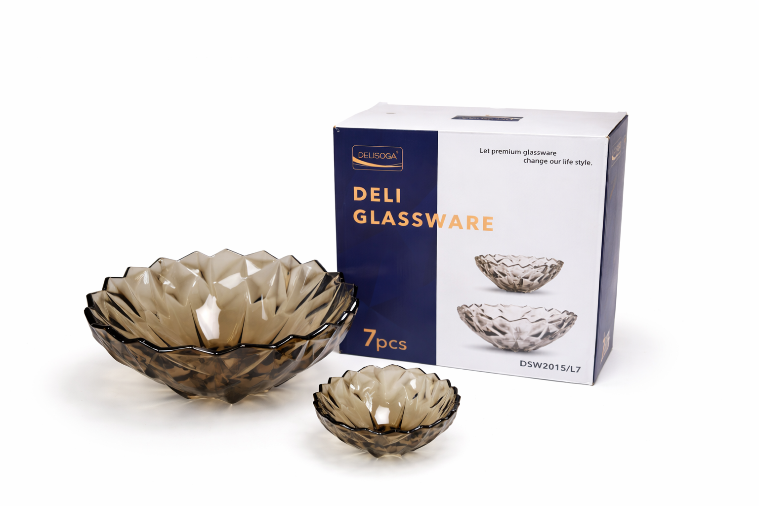 Smoked brown crystal bowl set 7pc