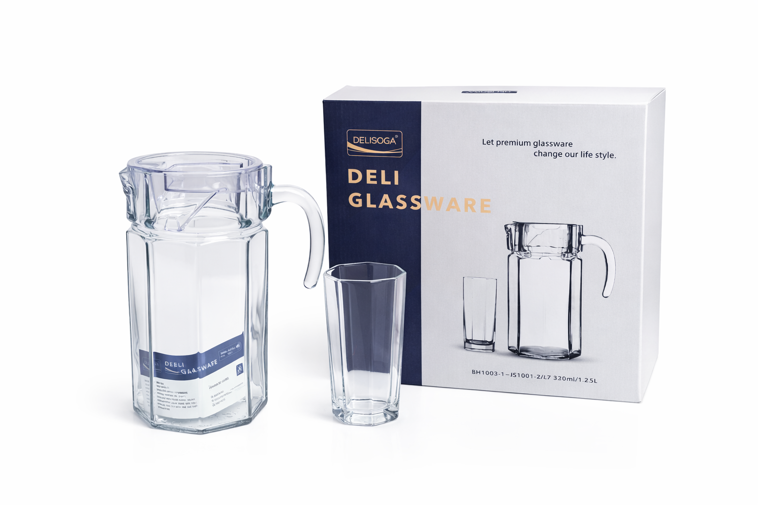 Deli Glassware - Water Jug Set with 6 Glasses 1 Jug
