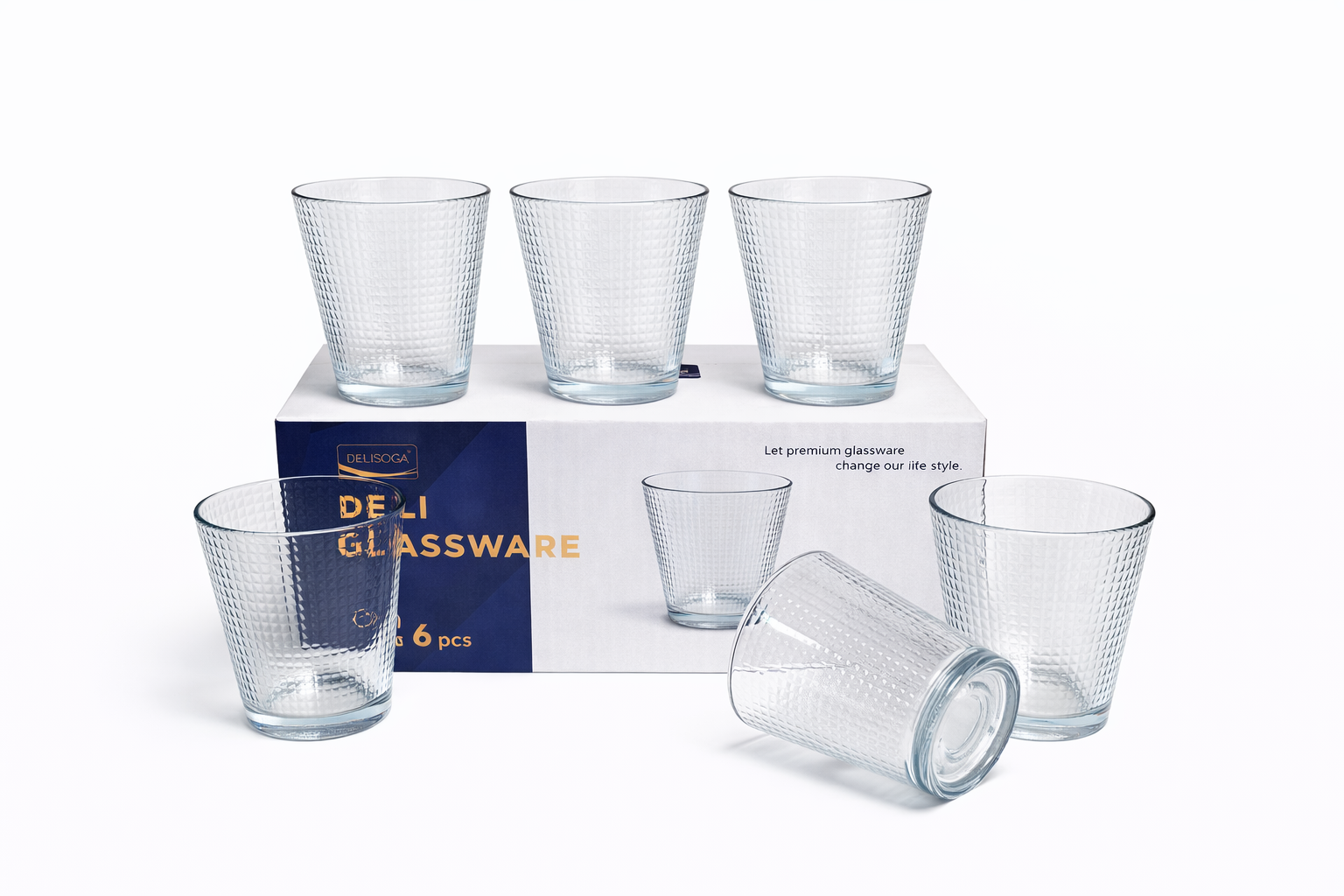 Delisoga Glass Tumbler Cup Set 6pcs