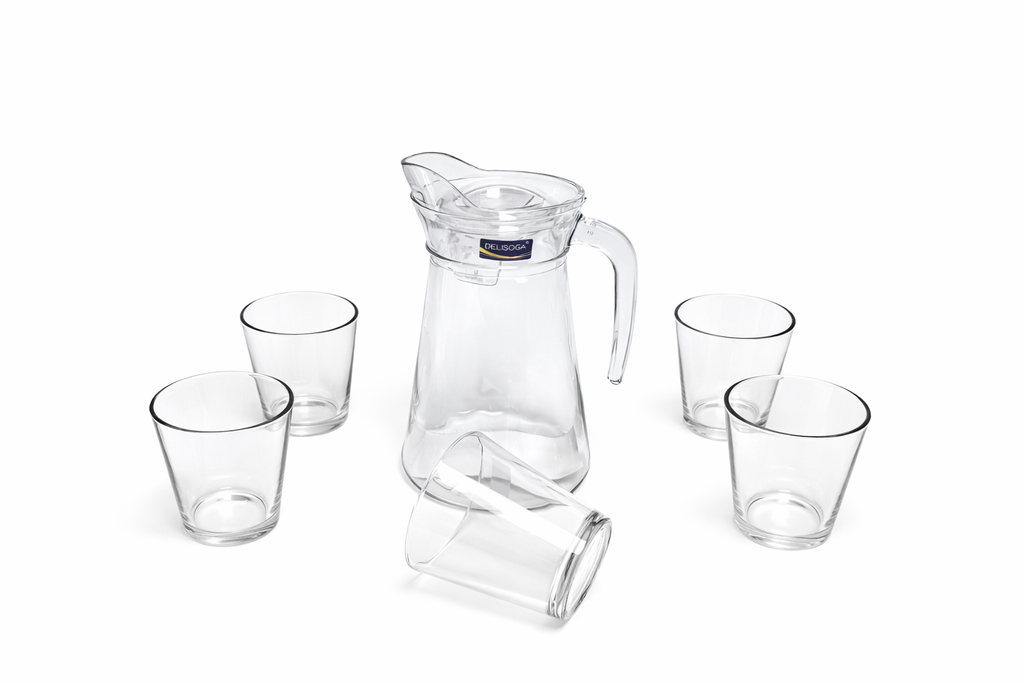 Deli Glassware - Water Jug Set with 6 Glasses 1 Jug