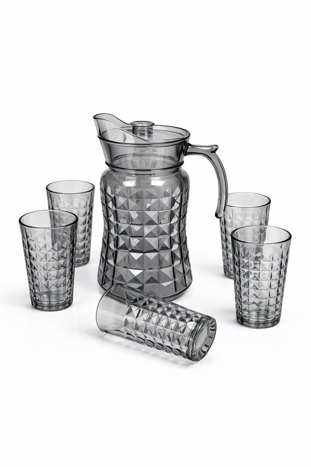 Deli Glassware - Water Jug Set with 6 Glasses 1 Jug (GREY)