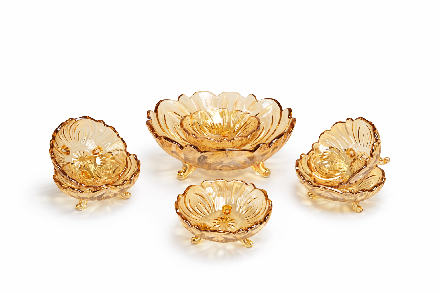 DELISOGA Textured Glass Fruit Bowl Set 7pcs (GOLDEN)