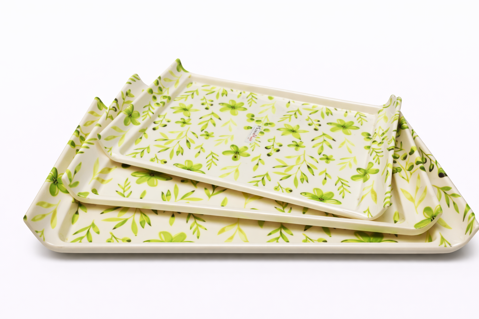 MinePlas Decorative Melamine Serving Tray – Green Leaf Design