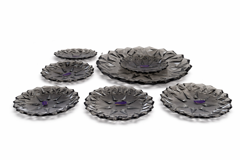 Delisoga Glass Cake Set (BLACK) 1 Large + 6 Plates