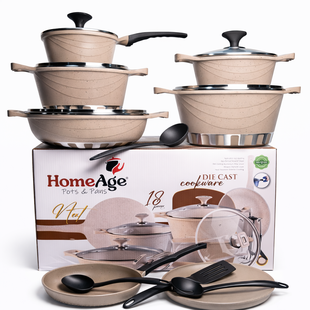 HomeAge Die-Cast 18-Piece Non-Stick Cookware Set (Nafe Series)