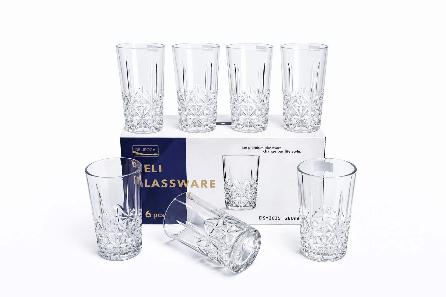 Delisoga Glass Tumbler Cup Set 6pcs