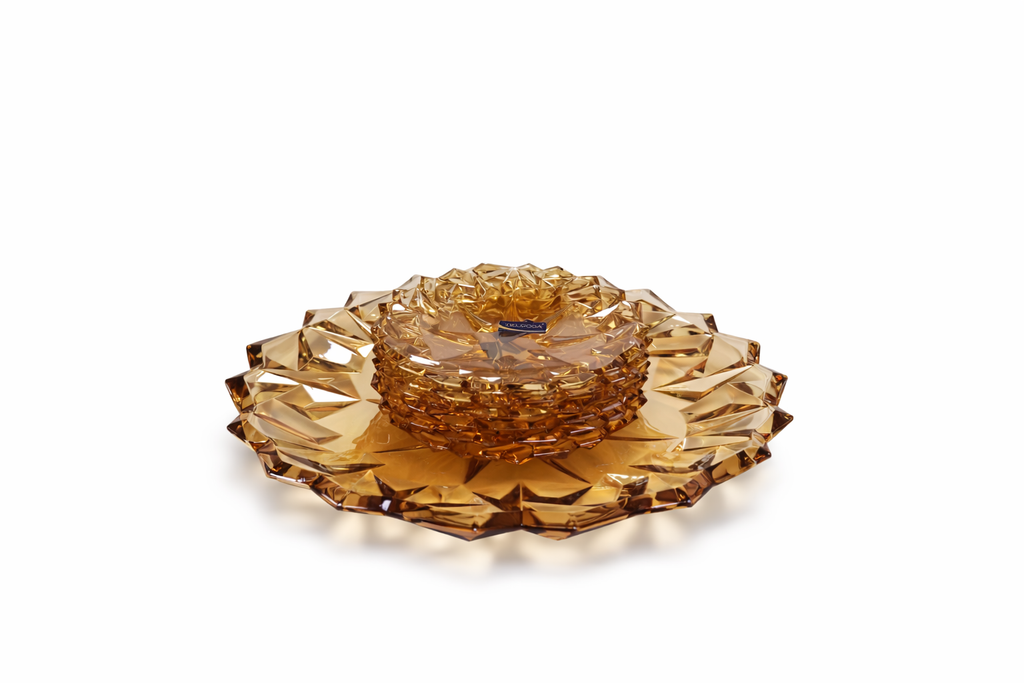 Delisoga Glass Cake Set (GOLDEN) 1 Large + 6 Plates