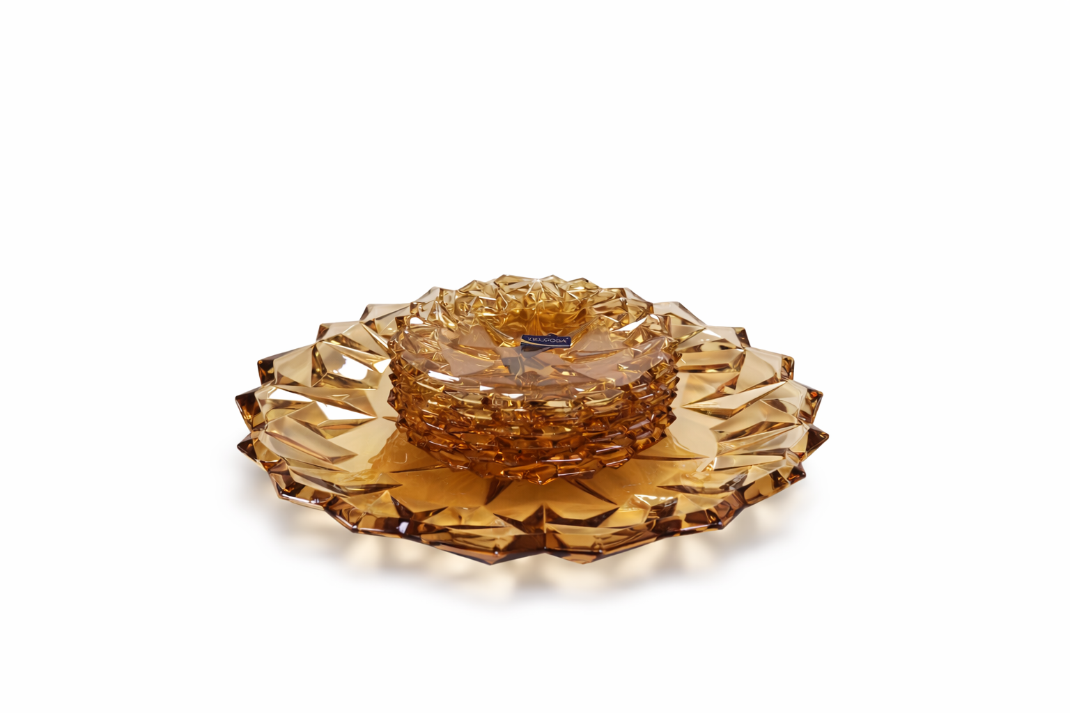Delisoga Glass Cake Set (GOLDEN) 1 Large + 6 Plates