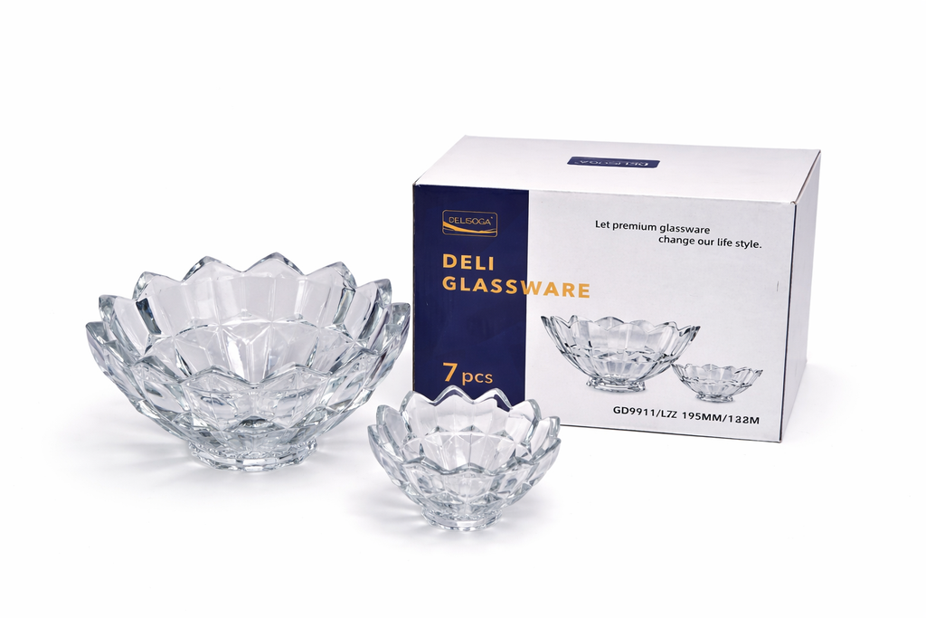 DELISOGA Textured Glass Fruit Bowl Set 7pcs (CLEAR)