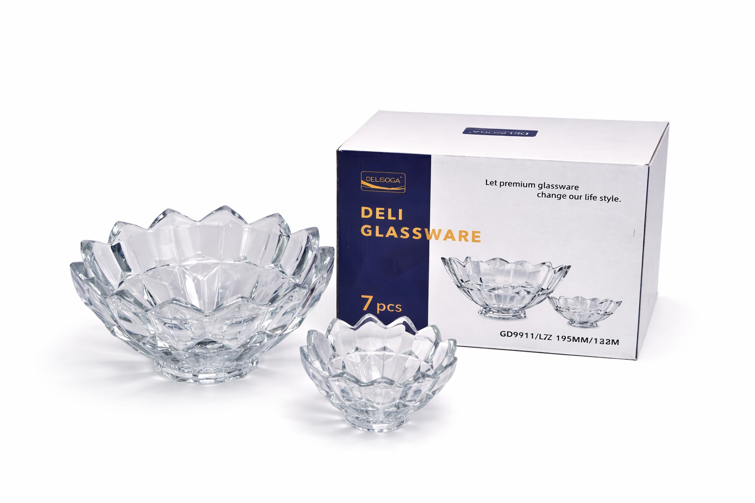 DELISOGA Textured Glass Fruit Bowl Set 7pcs (CLEAR)