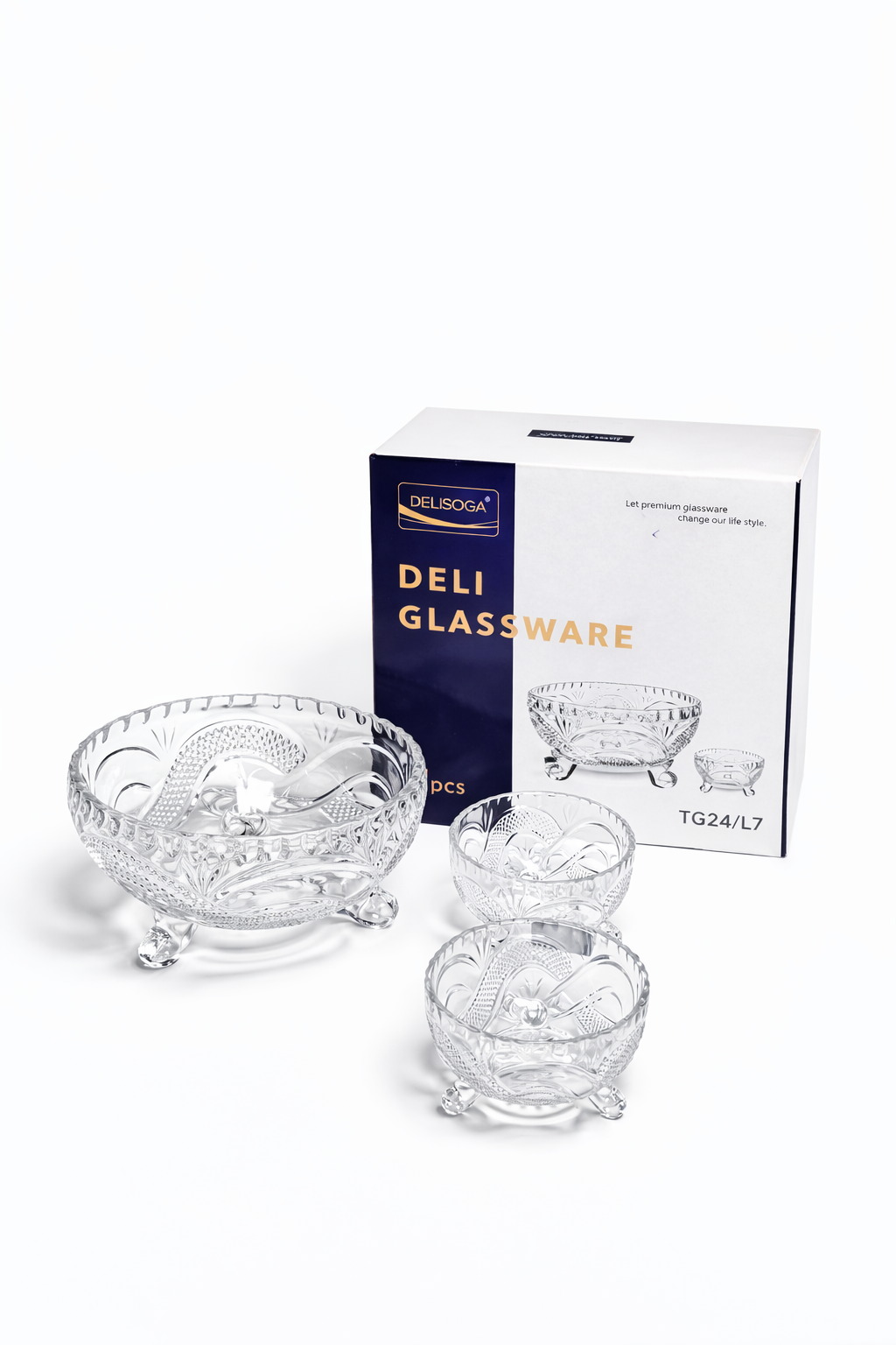 DELISOGA Textured Glass FRUIT Bowl Set 7pc