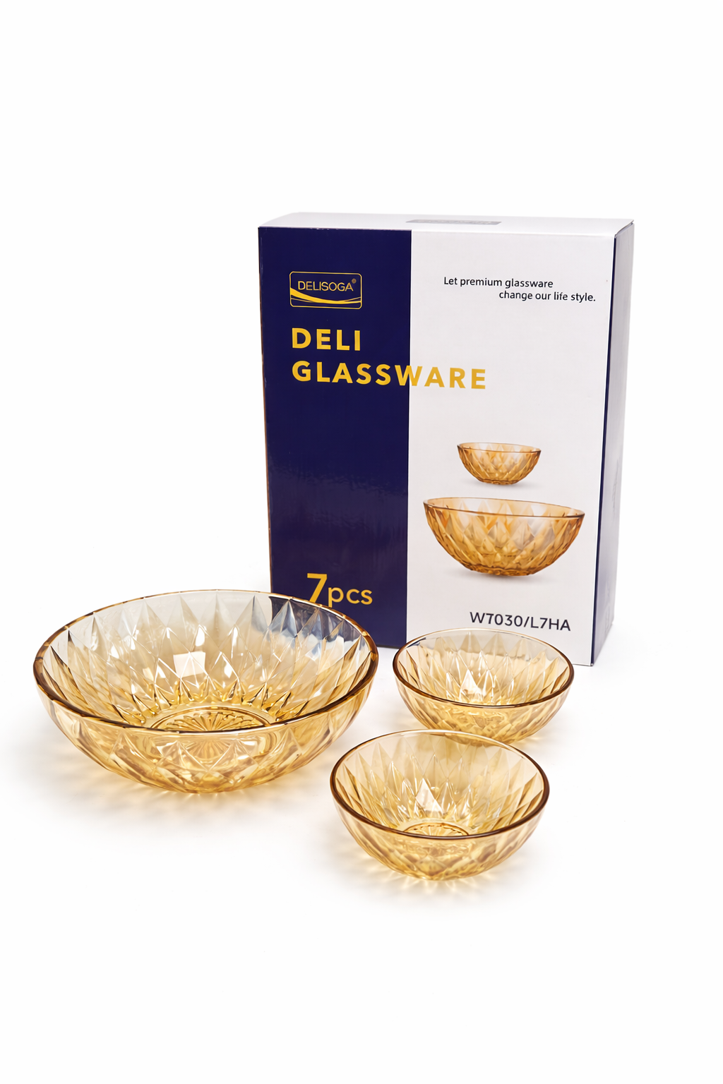 DELISOGA Golden Textured Glass Bowl Set 7pc