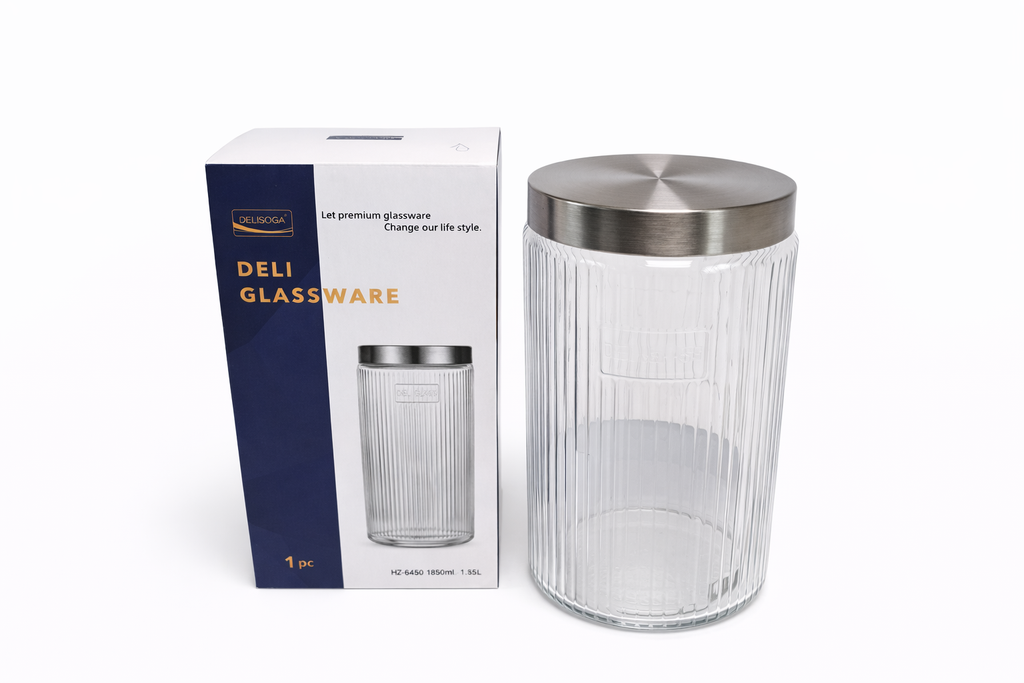 Deli Glassware Cookie Jar with Airtight Metal Lid 1.85L