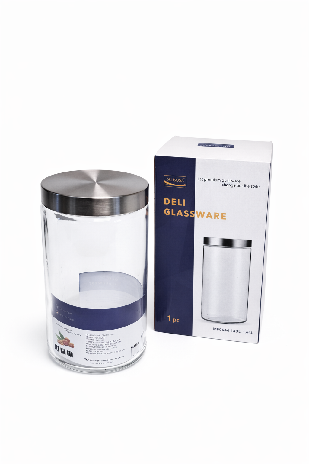 Deli Glassware Cookie Jar with Airtight Metal Lid 1.64L