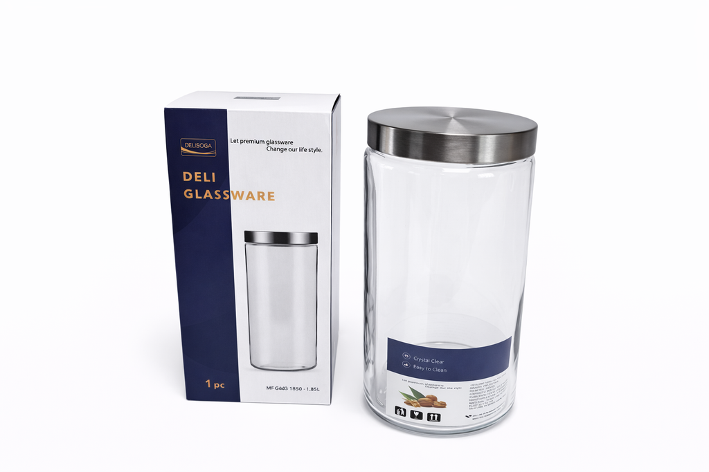 Deli Glassware Cookie Jar with Airtight Metal Lid 1.85L