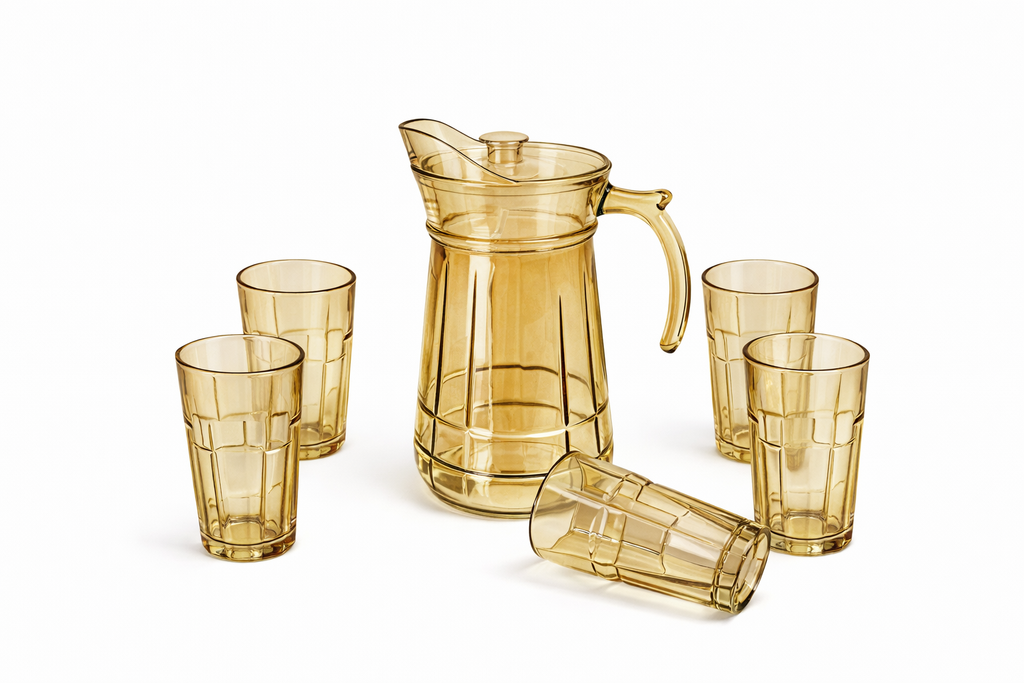 Deli Glassware - Water Jug Set with 6 Glasses 1 Jug (GOLDEN)