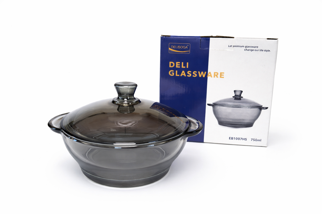 Delisoga Casserole/Donga smoked Transparent with Glass Lid 1 Pc 750ml Capacity Premium Quality Imported
