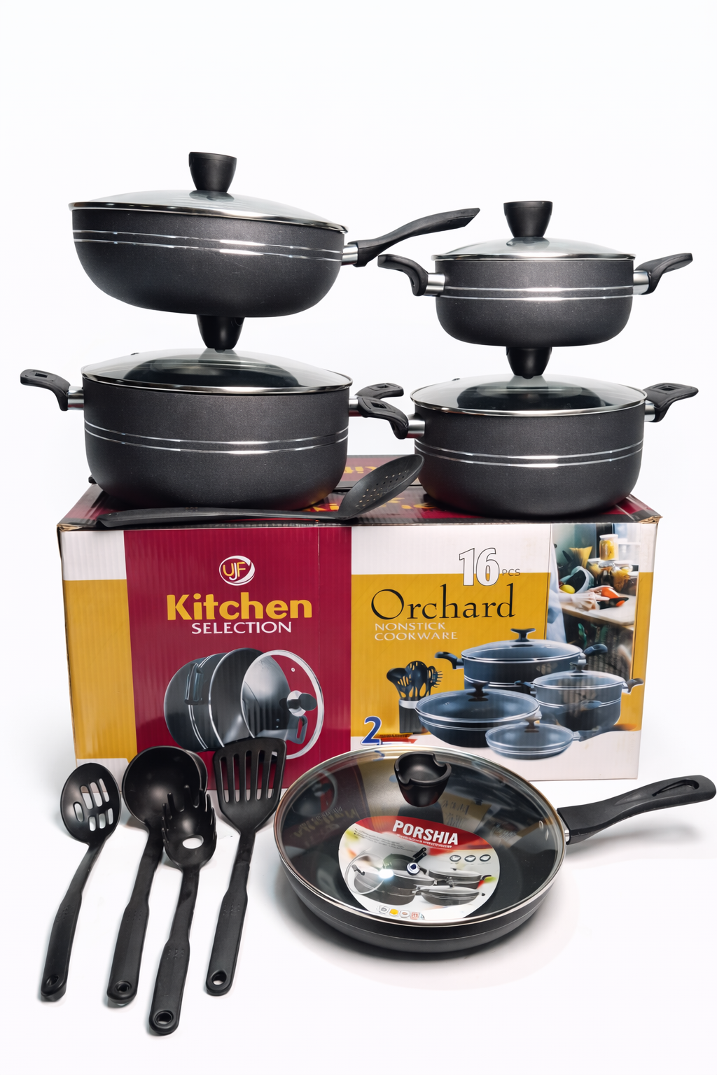 Orchard Kitchen Selection 16-Piece Non-Stick Cookware Set (Black)