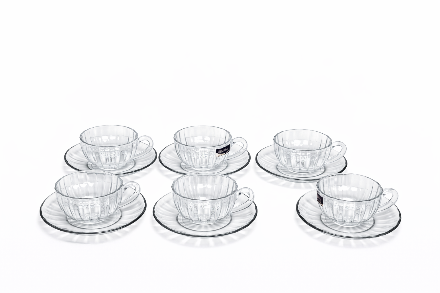 Delisoga Glass Tea Cup and Saucers Set 6pcs