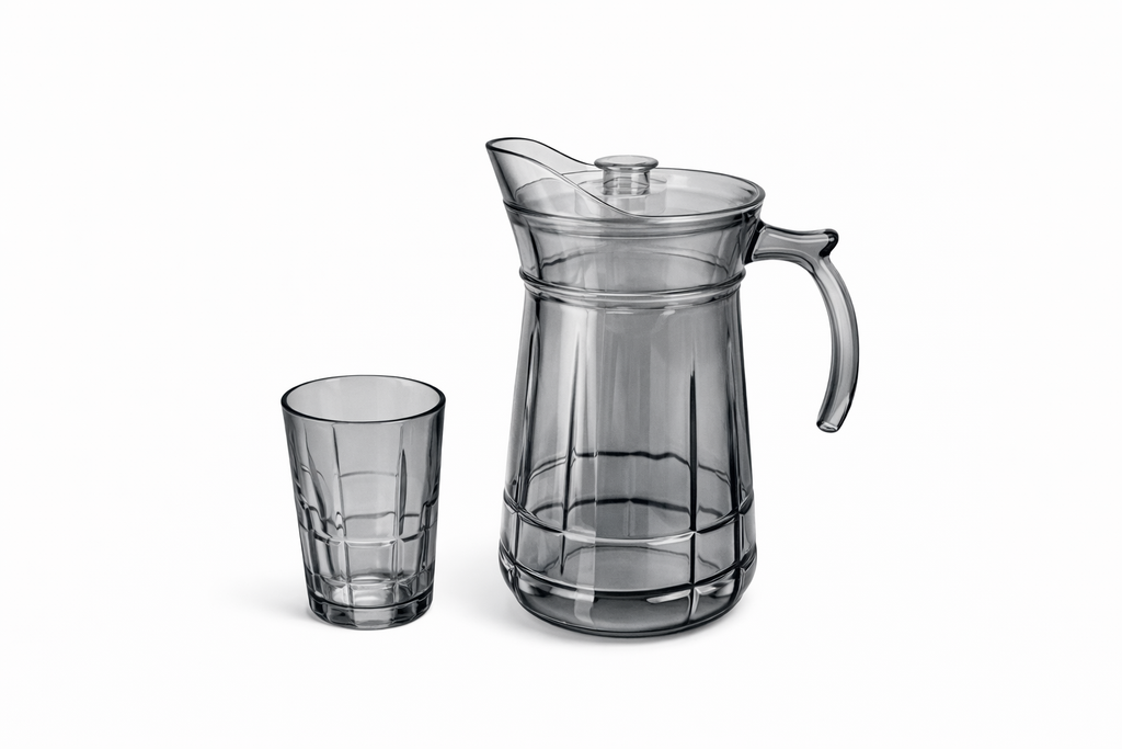 Deli Glassware - Water Jug Set with 6 Glasses 1 Jug (GREY)